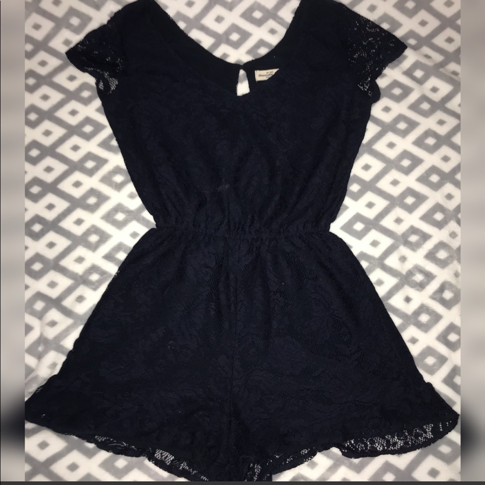 Laced navy blue romper